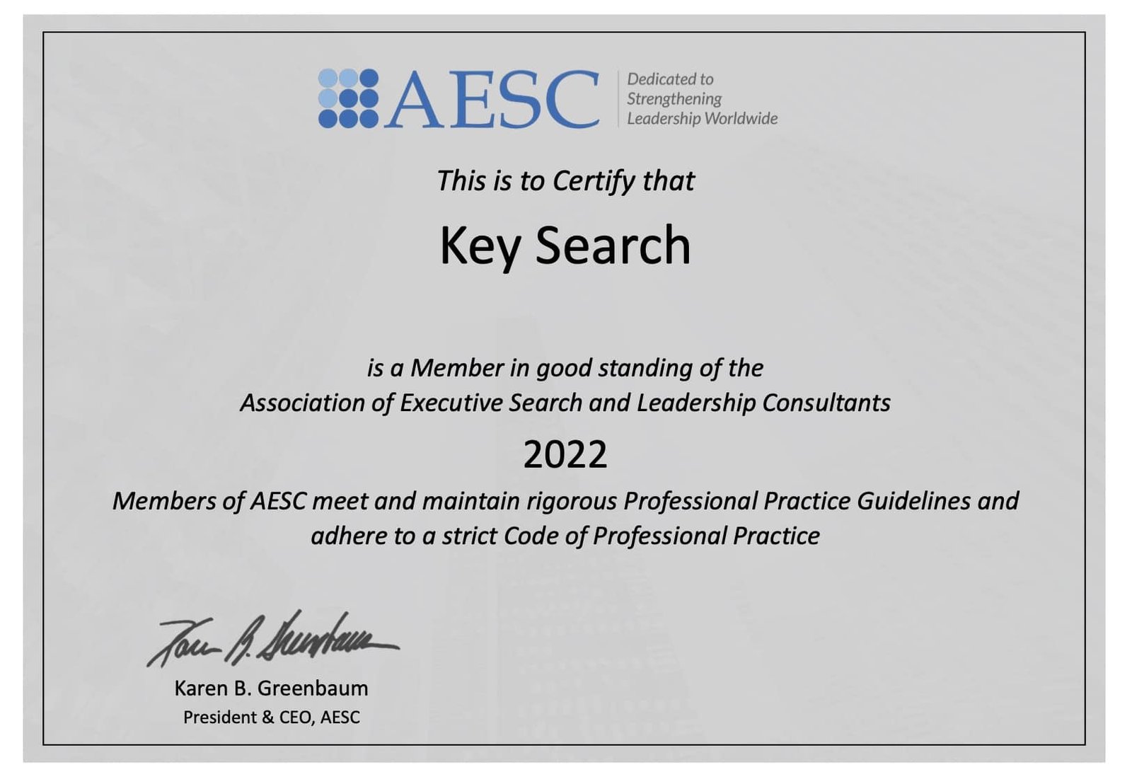 Key Search - AESC - Member Certificate - Executive Search